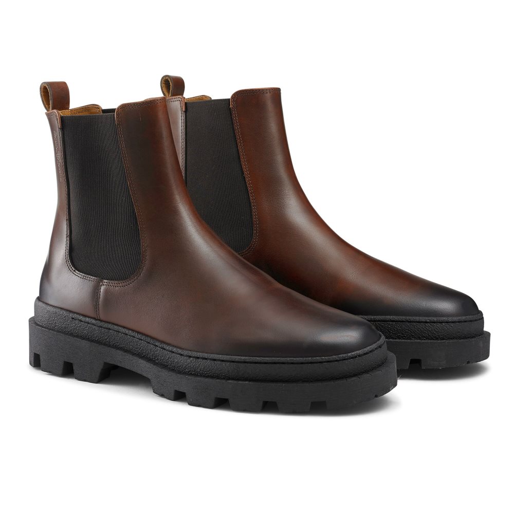 Dark Brown Russell & Bromley Off Grid Chunky Sole Men's Chelsea Boots | PH-9-OXDZ