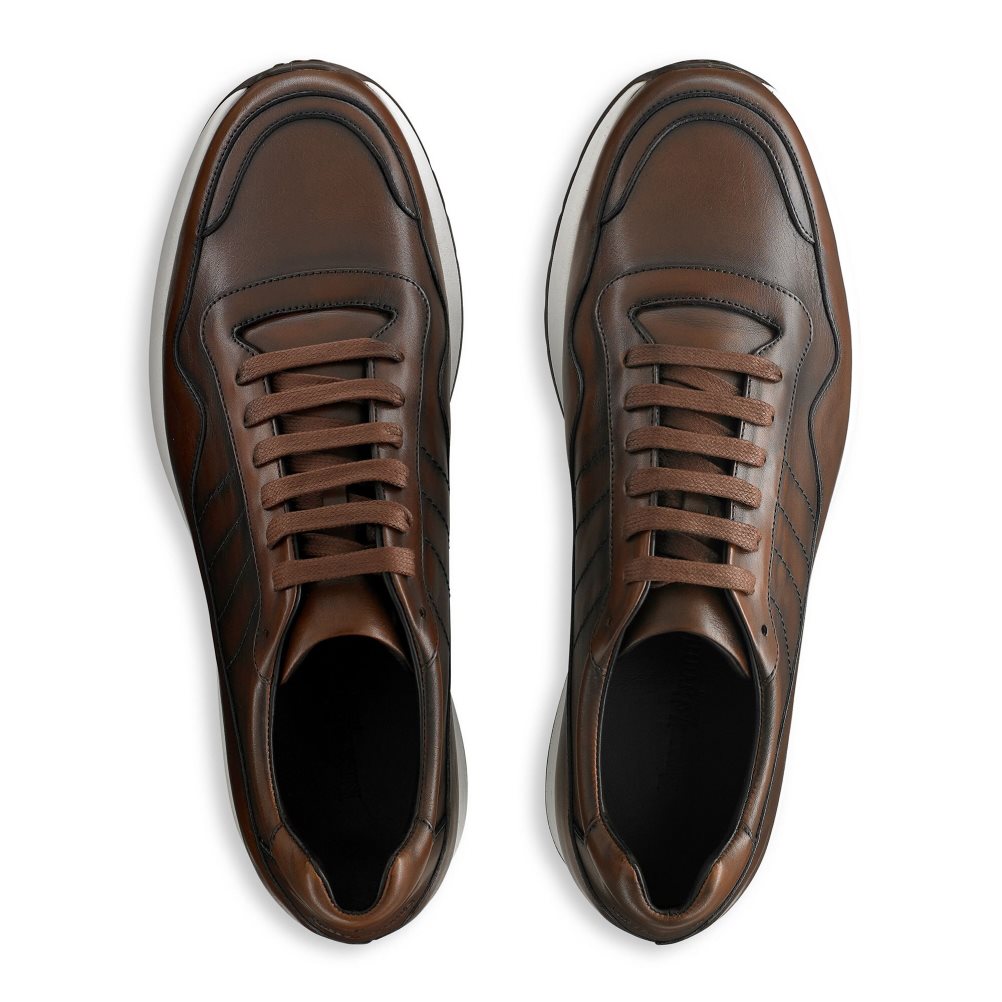 Dark Brown Russell & Bromley Run Time+ Luxury Lace Up Men's Trainers | PH-2-HWIK