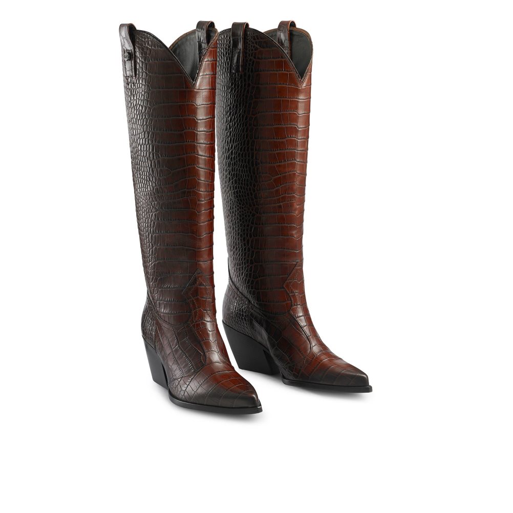 Dark Brown Russell & Bromley Saloon Western Women's Knee-high Boots | PH-6-KRDA