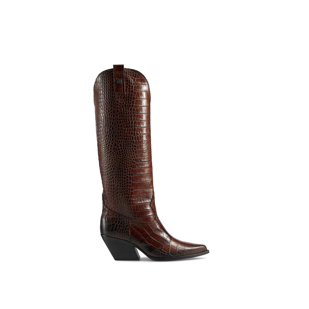 Dark Brown Russell & Bromley Saloon Western Women\'s Knee-high Boots | PH-6-KRDA