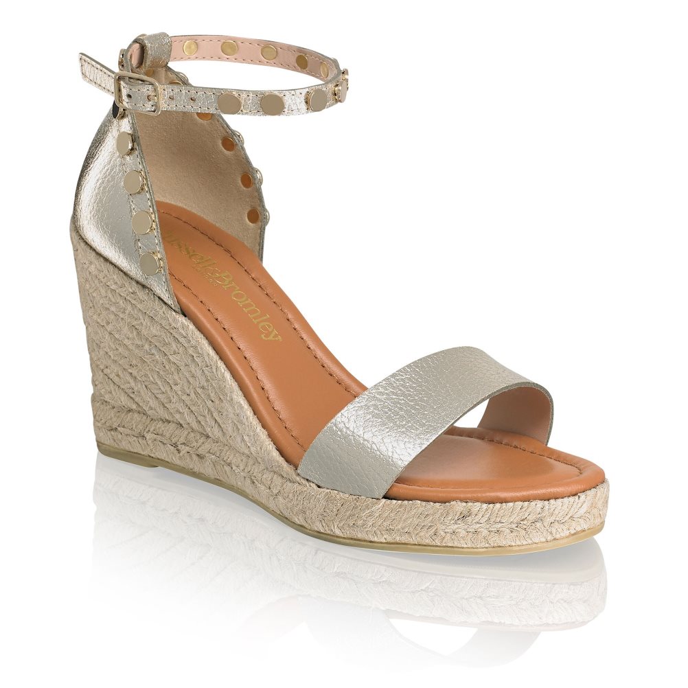 Gold Russell & Bromley Coin Spin Stud Espadrille Women's Wedges | PH-2-YSDO