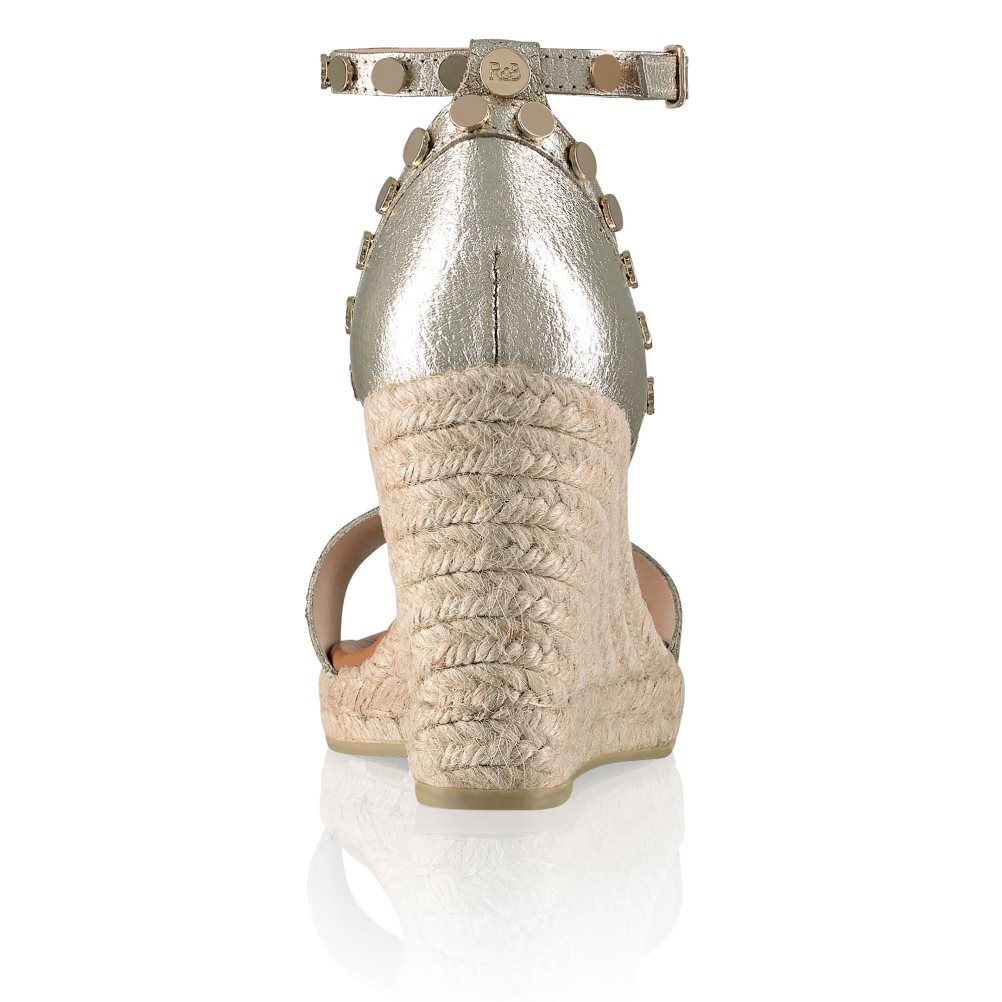 Gold Russell & Bromley Coin Spin Stud Espadrille Women's Wedges | PH-2-YSDO