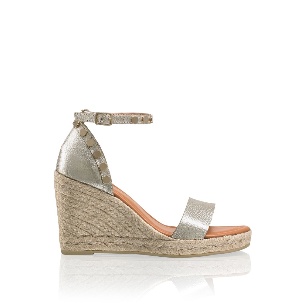 Gold Russell & Bromley Coin Spin Stud Espadrille Women\'s Wedges | PH-2-YSDO