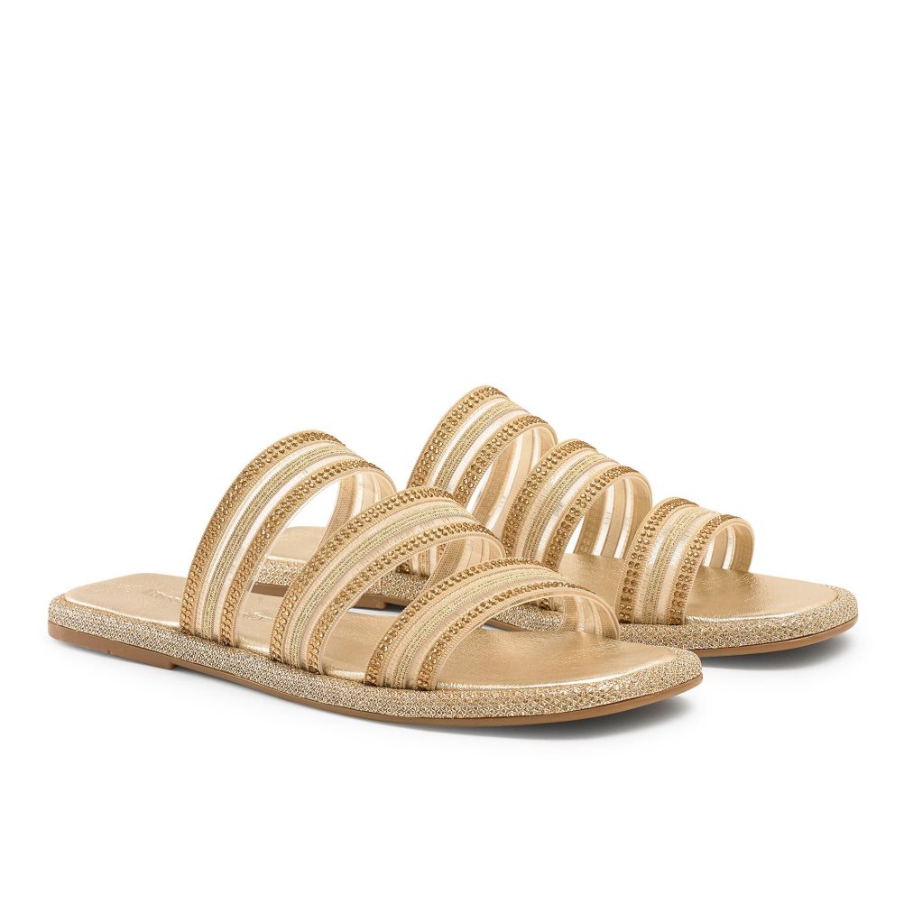 Gold Russell & Bromley Cosmical Embellished Women's Flat Sandals | PH-7-ILGO