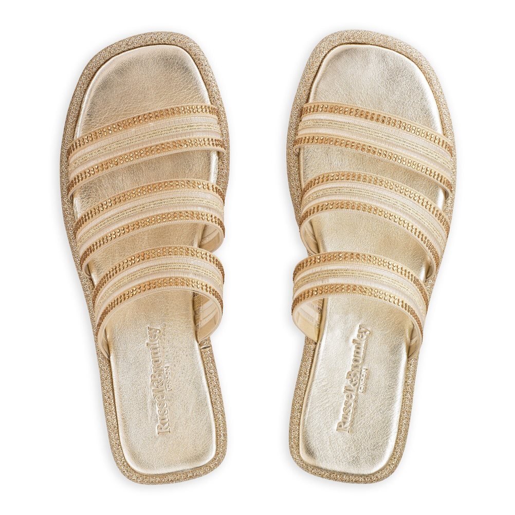 Gold Russell & Bromley Cosmical Embellished Women's Flat Sandals | PH-7-ILGO