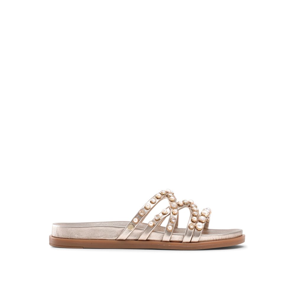 Gold Russell & Bromley Fancy Embellished Women\'s Flat Sandals | PH-8-QUOF