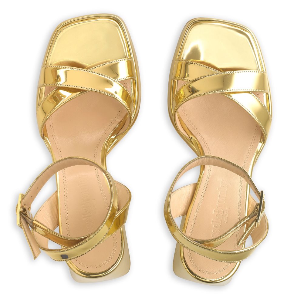 Gold Russell & Bromley Groovybaby Platform Women's Heels Sandals | PH-2-HGAN