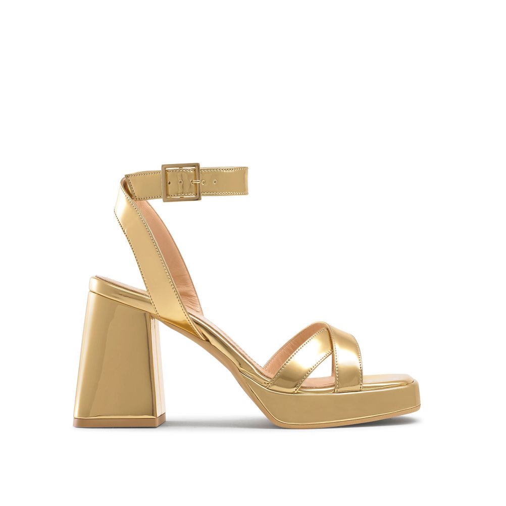 Gold Russell & Bromley Groovybaby Platform Women\'s Heels Sandals | PH-2-HGAN