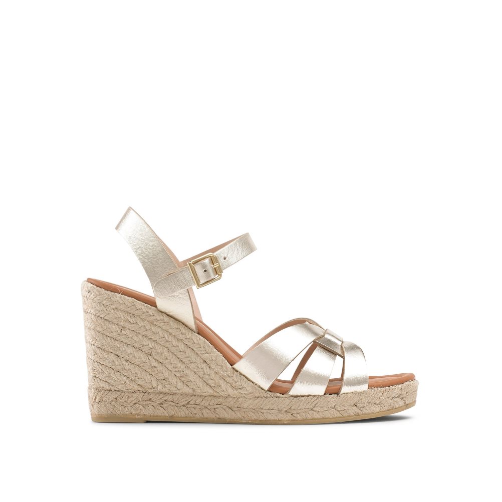 Gold Russell & Bromley Headspin Woven Espadrille Women\'s Wedges | PH-3-HYPM