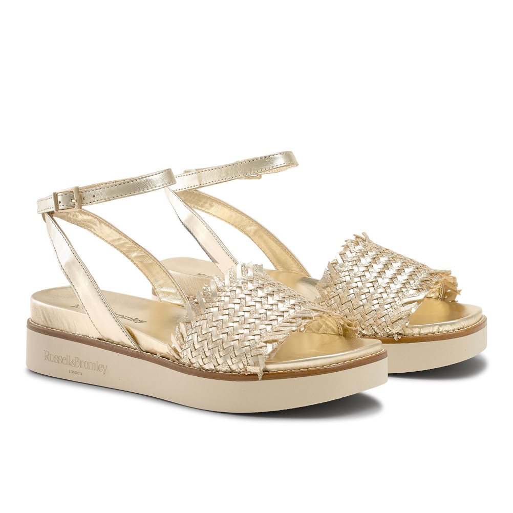 Gold Russell & Bromley Orlando Woven Footbed Women's Flat Sandals | PH-6-LRVG