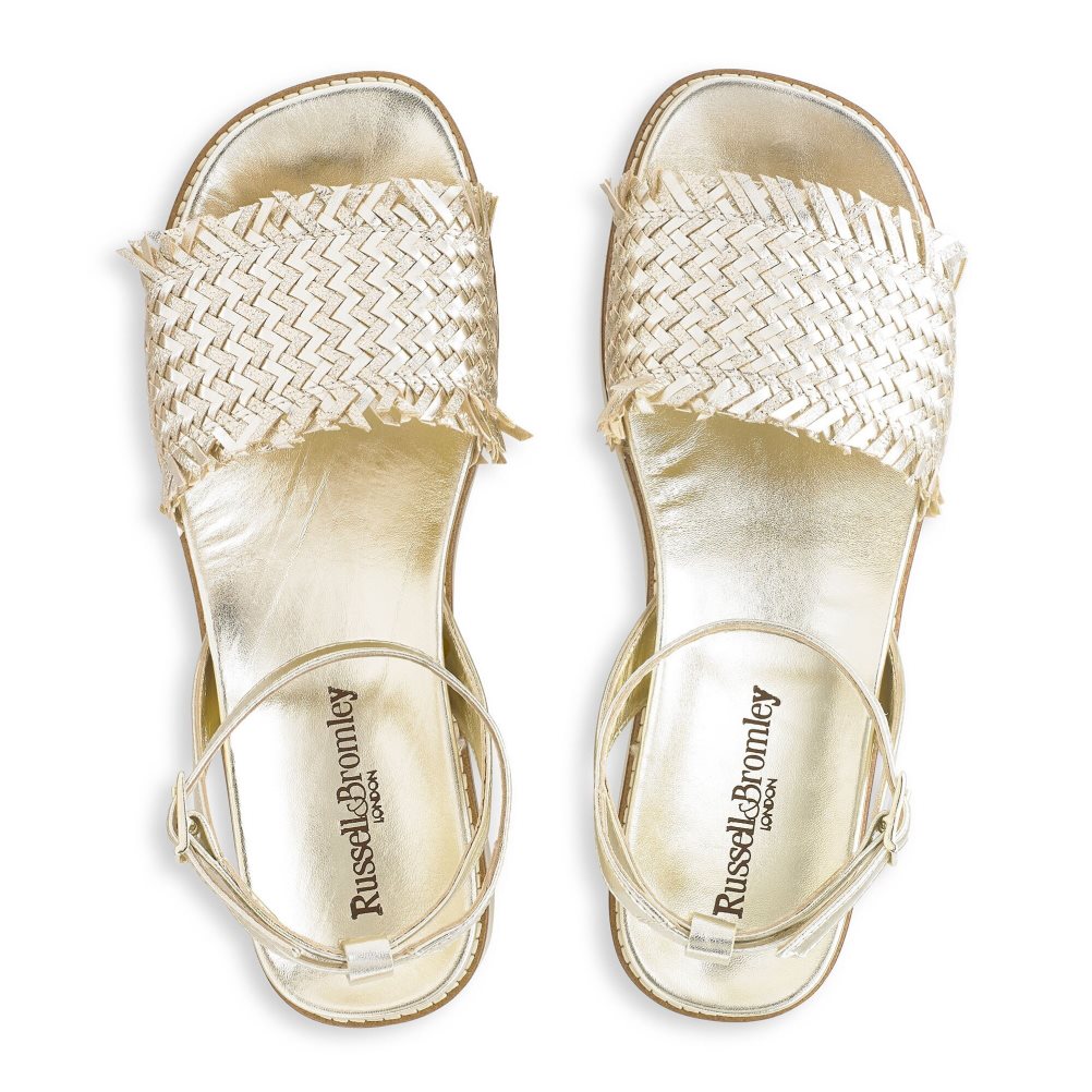 Gold Russell & Bromley Orlando Woven Footbed Women's Flat Sandals | PH-6-LRVG