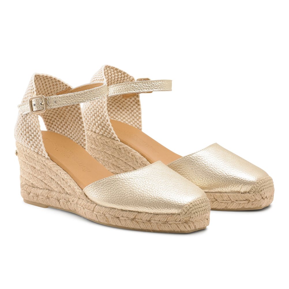 Gold Russell & Bromley Pineapple Square Toe Espadrille Women's Wedges | PH-5-JLQD