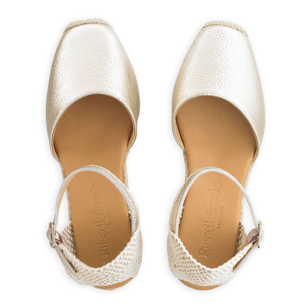 Gold Russell & Bromley Pineapple Square Toe Espadrille Women's Wedges | PH-5-JLQD