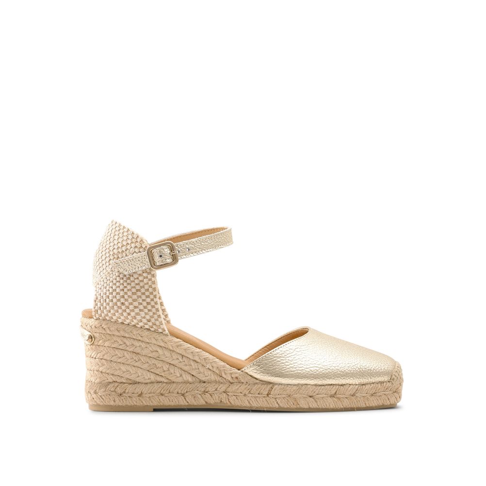 Gold Russell & Bromley Pineapple Square Toe Espadrille Women\'s Wedges | PH-5-JLQD