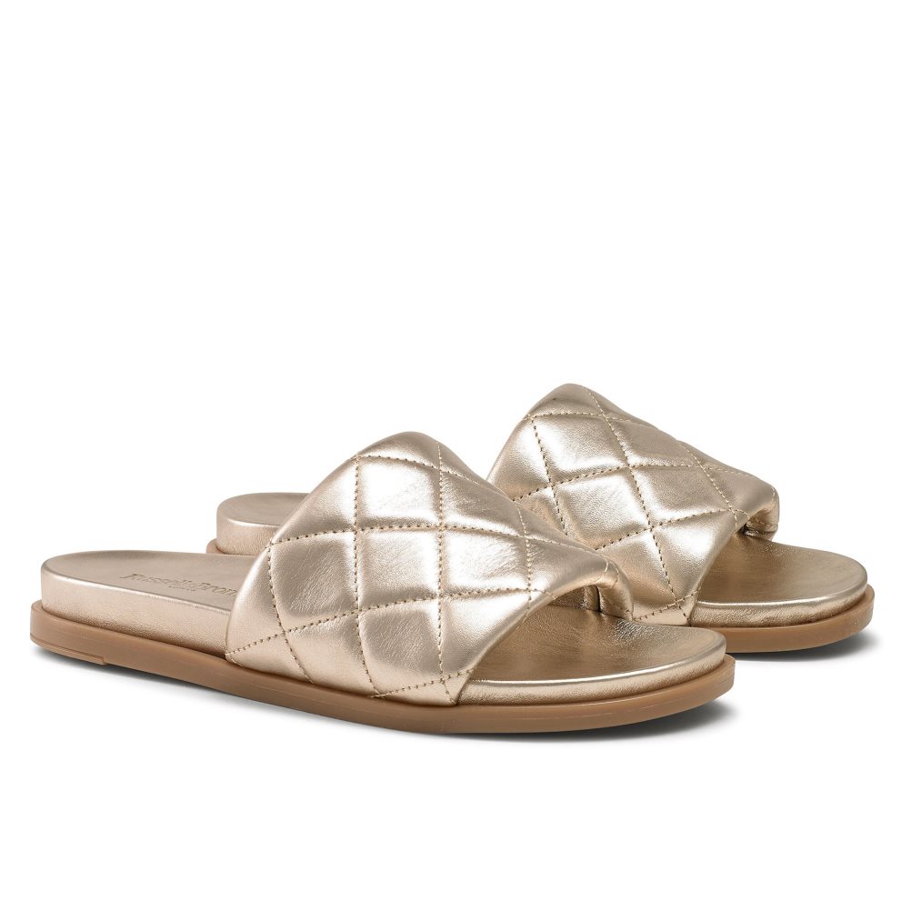 Gold Russell & Bromley Quilted Women's Slides | PH-7-WXLK