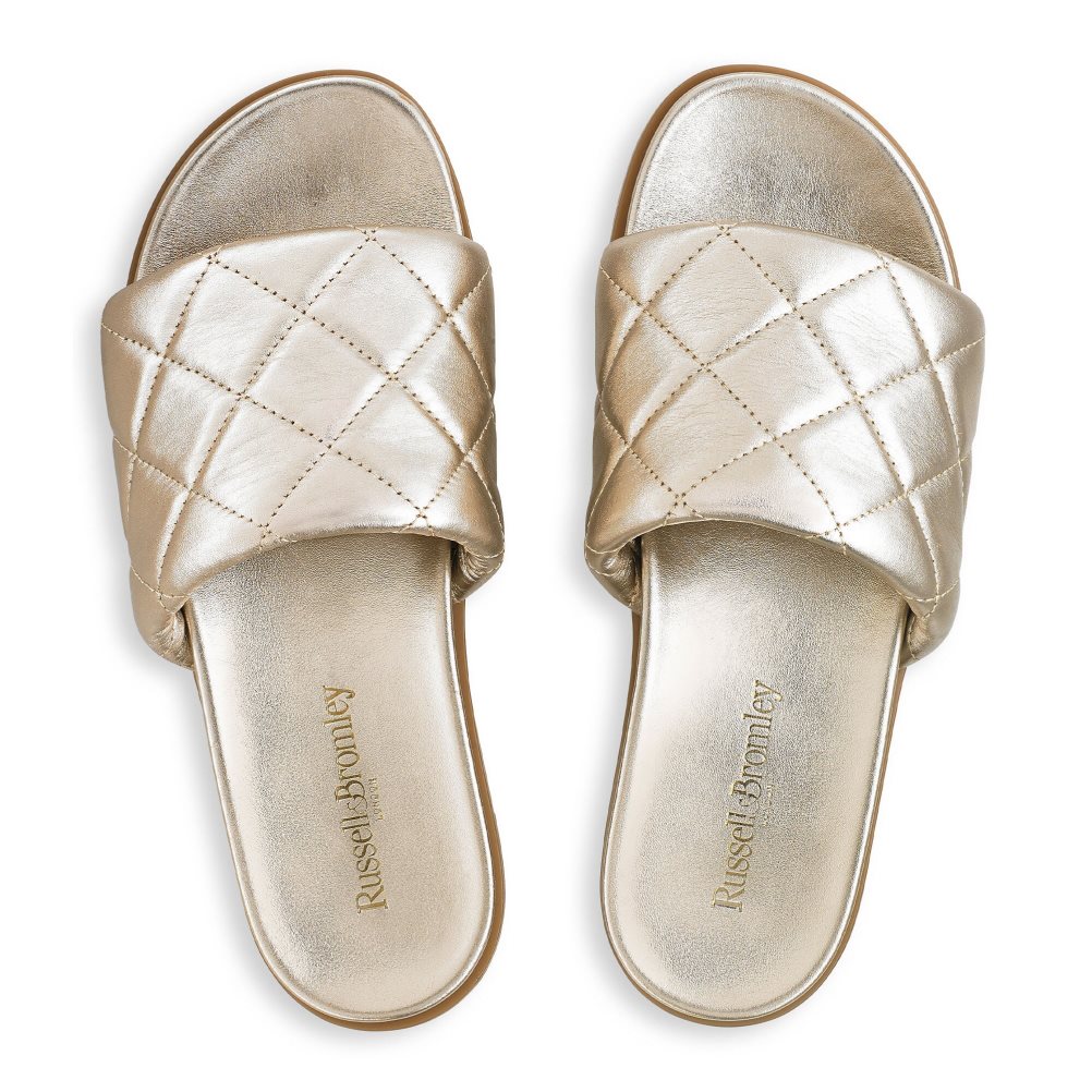 Gold Russell & Bromley Quilted Women's Slides | PH-7-WXLK