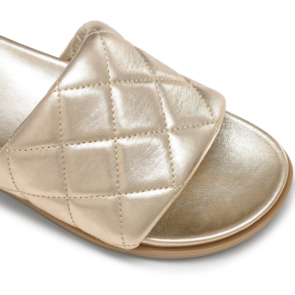 Gold Russell & Bromley Quilted Women's Slides | PH-7-WXLK