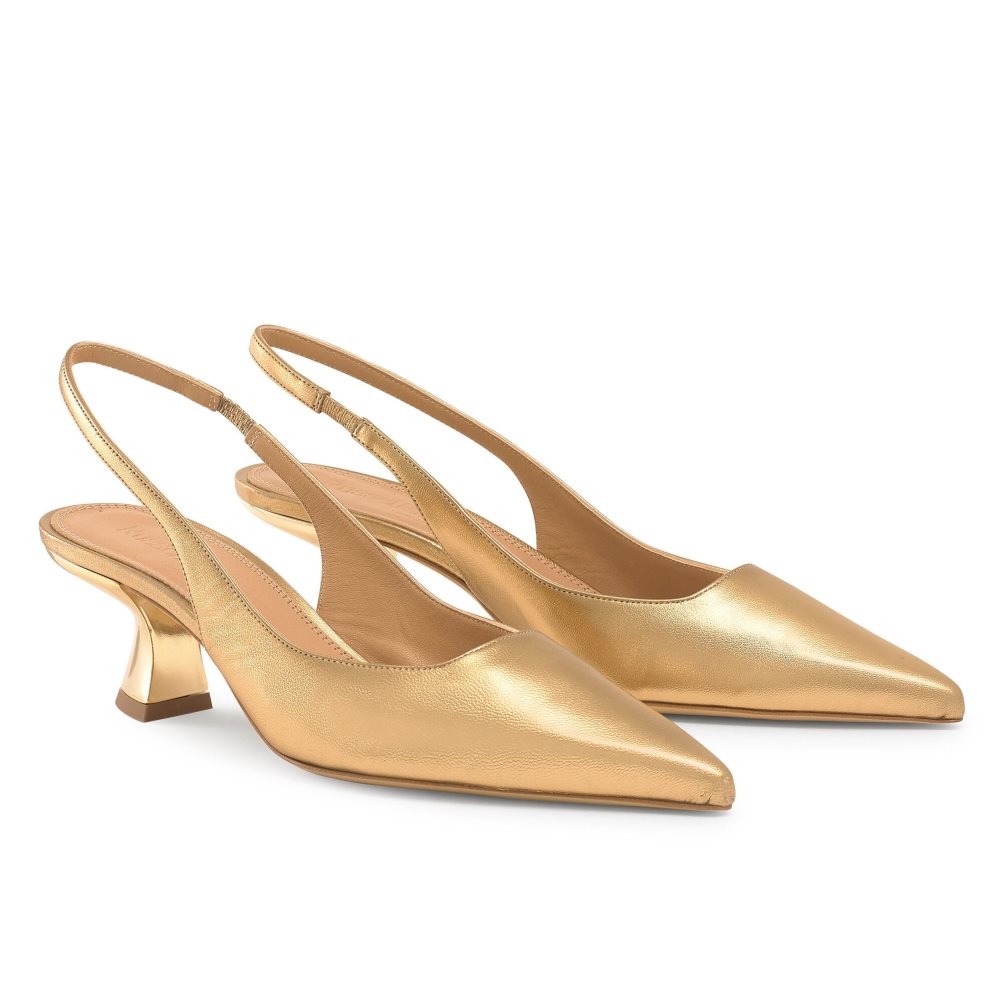 Gold Russell & Bromley Slingback Point Women's Pumps | PH-9-KWLQ