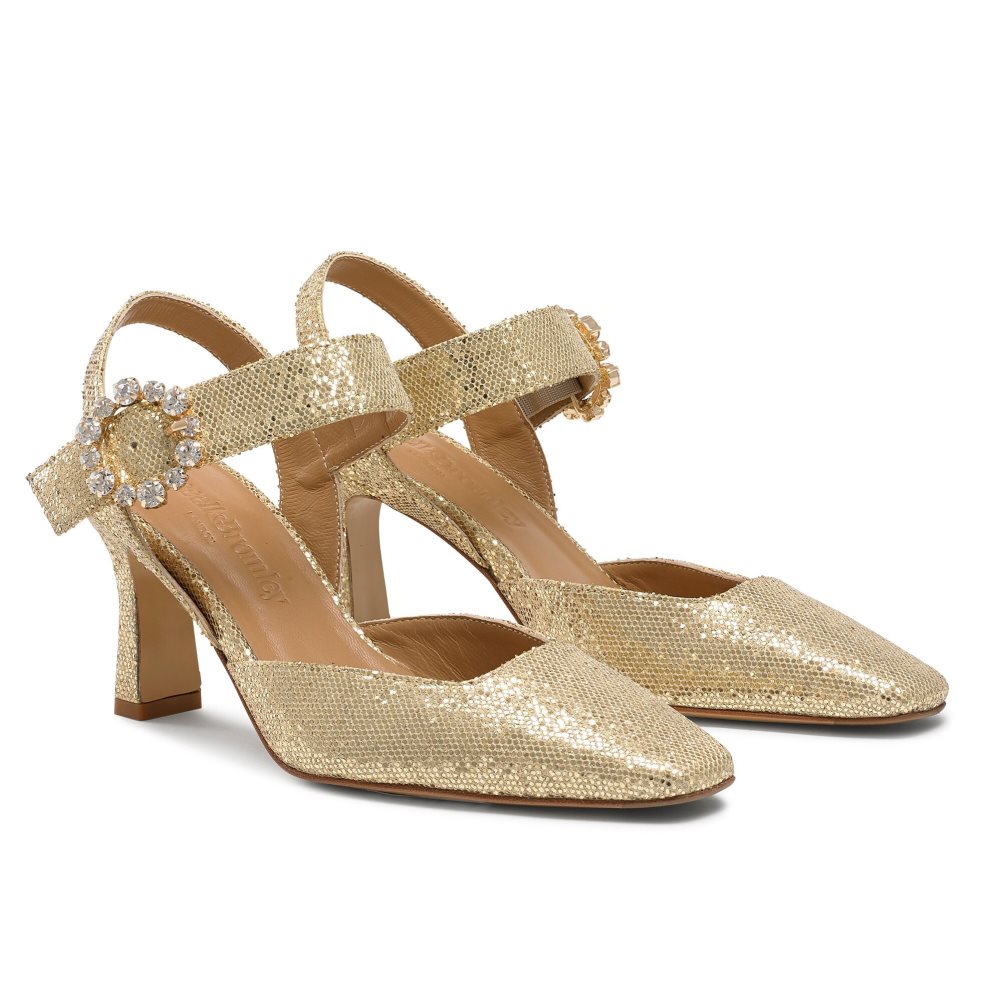 Gold Russell & Bromley Strictly Snipped Toe Court Women's Heels | PH-1-GEQW