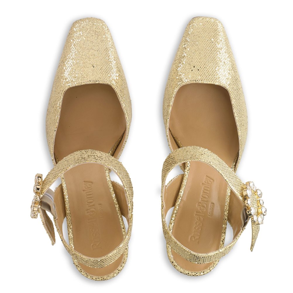 Gold Russell & Bromley Strictly Snipped Toe Court Women's Heels | PH-1-GEQW