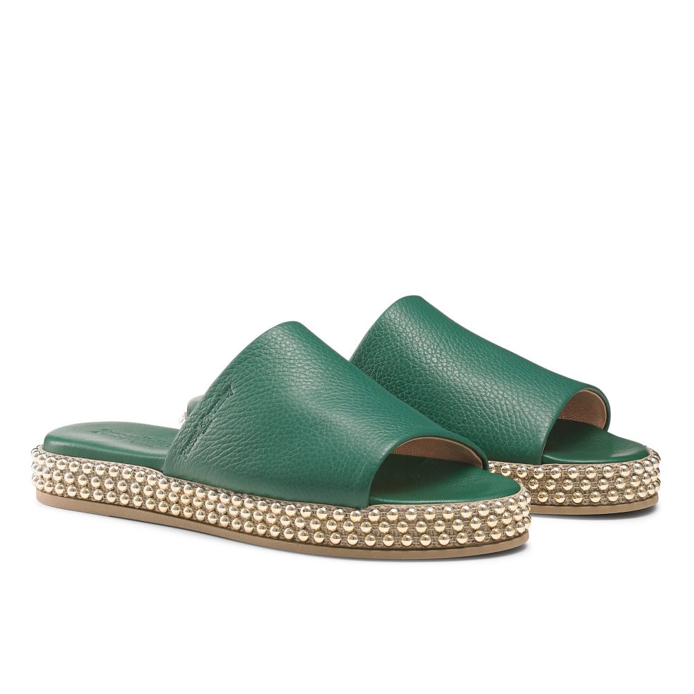 Green Russell & Bromley Moneypot Women's Flat Sandals | PH-5-YNWC