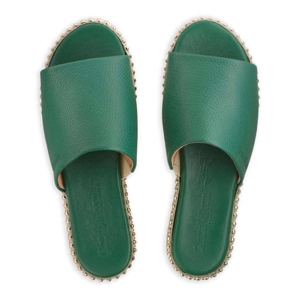 Green Russell & Bromley Moneypot Women's Flat Sandals | PH-5-YNWC