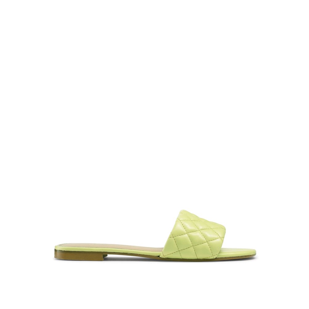 Green Russell & Bromley Quilted Women\'s Flat Sandals | PH-5-KRHL