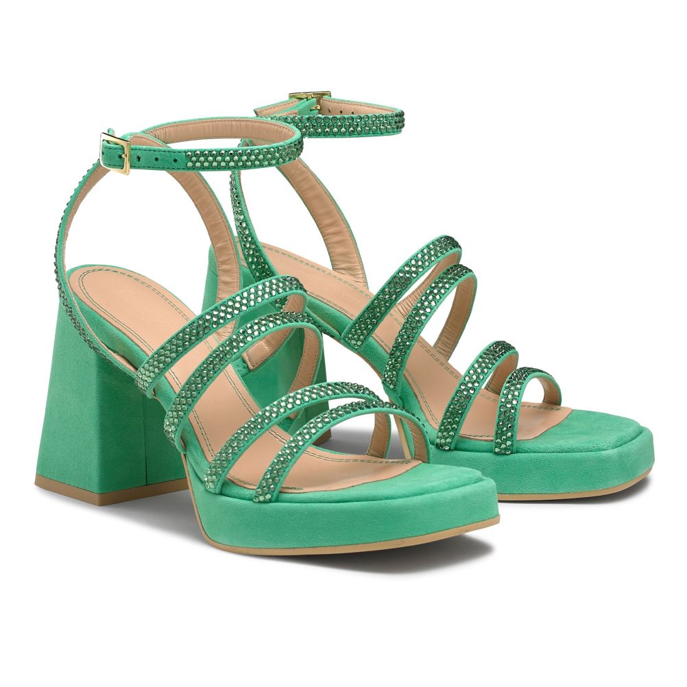 Green Russell & Bromley Yeahbaby+ Jewelled Strappy Women's Heels Sandals | PH-7-YXFL