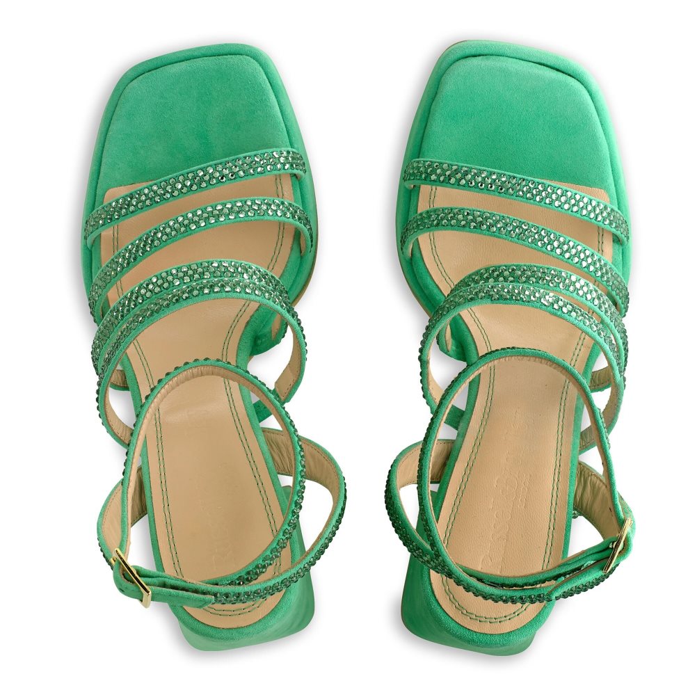 Green Russell & Bromley Yeahbaby+ Jewelled Strappy Women's Heels Sandals | PH-7-YXFL