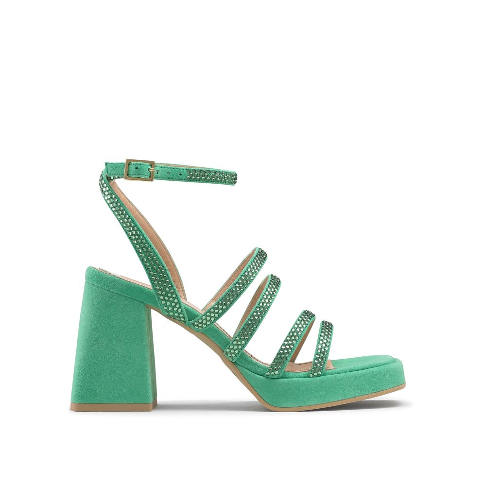 Green Russell & Bromley Yeahbaby+ Jewelled Strappy Women\'s Heels Sandals | PH-7-YXFL