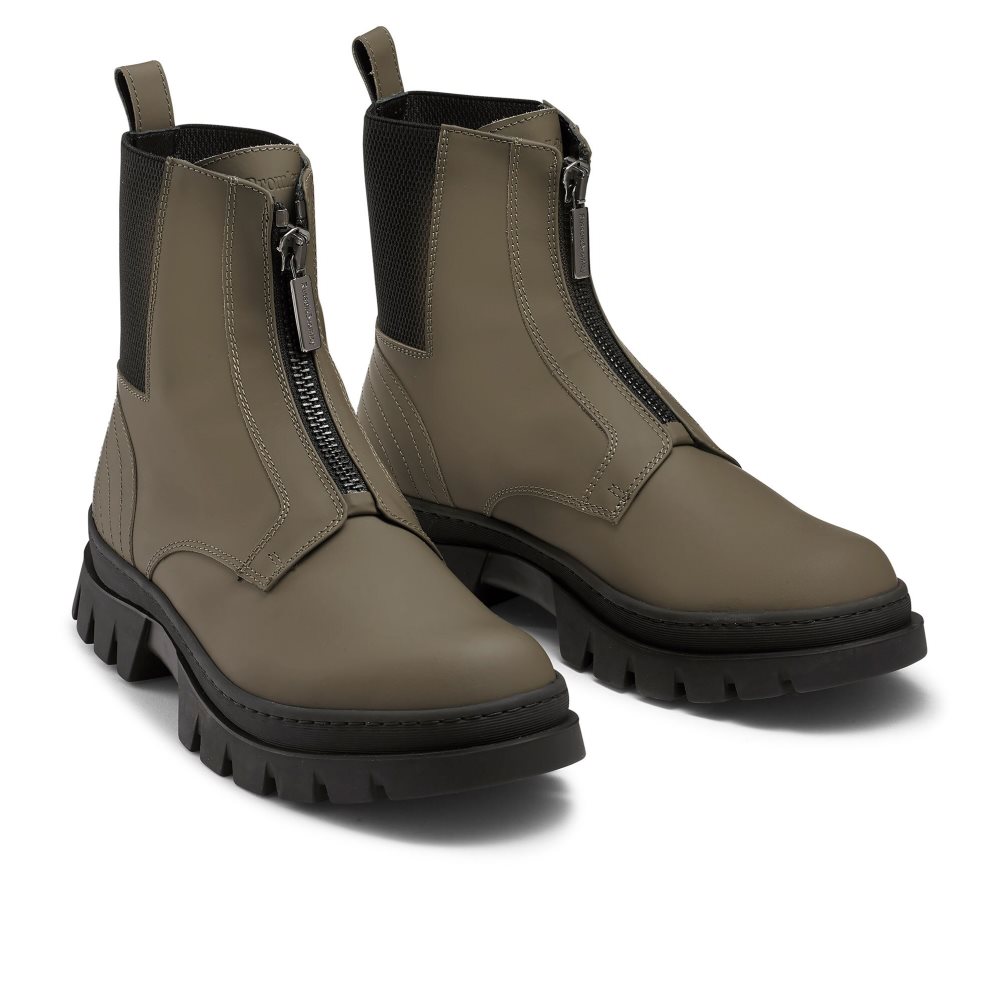 Khaki Russell & Bromley Zip Wire Dryleks Zip Up Men's Ankle Boots | PH-9-SGYP