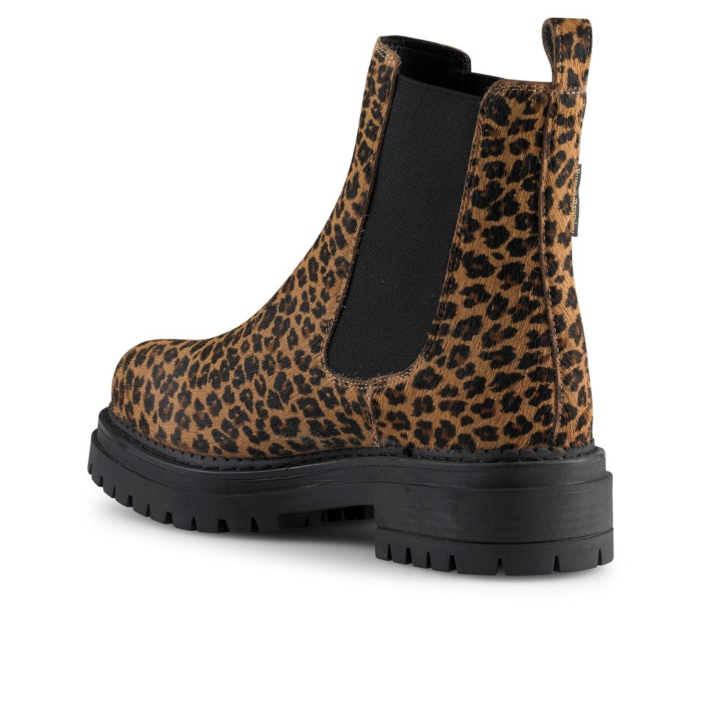 Leopard Russell & Bromley Company Combat Women's Chelsea Boots | PH-9-HLMU