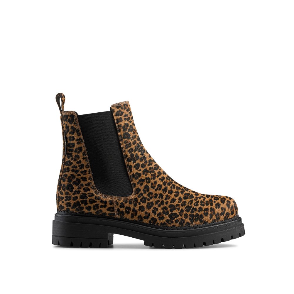 Leopard Russell & Bromley Company Combat Women\'s Chelsea Boots | PH-9-HLMU