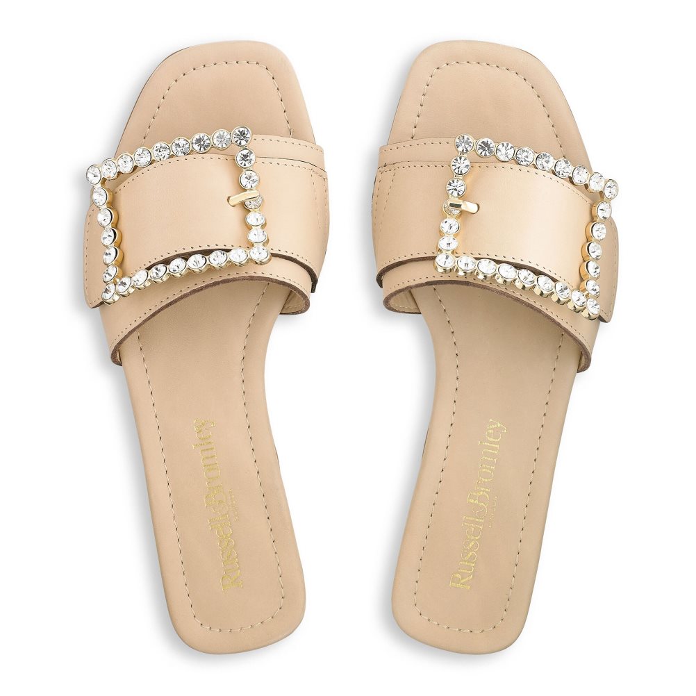 Light Brown Russell & Bromley Cindy Jewelled Buckle Women's Flat Sandals | PH-4-CJXU