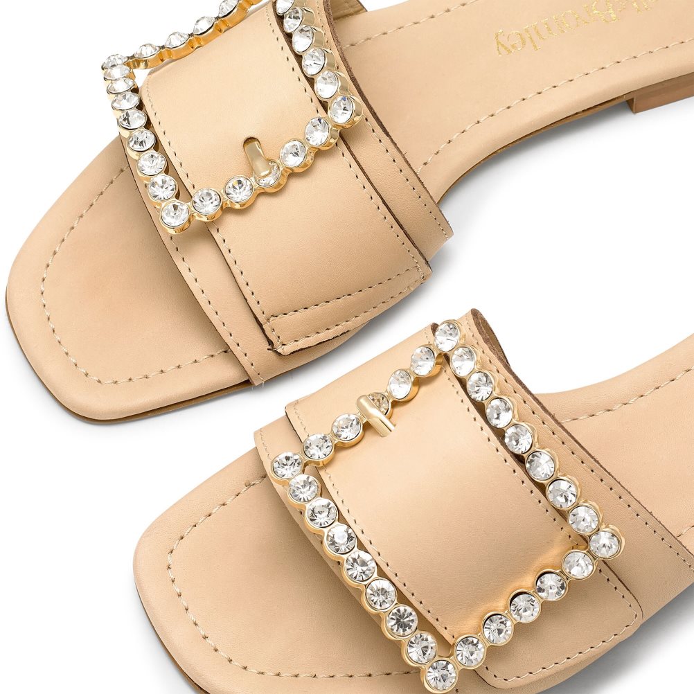 Light Brown Russell & Bromley Cindy Jewelled Buckle Women's Flat Sandals | PH-4-CJXU