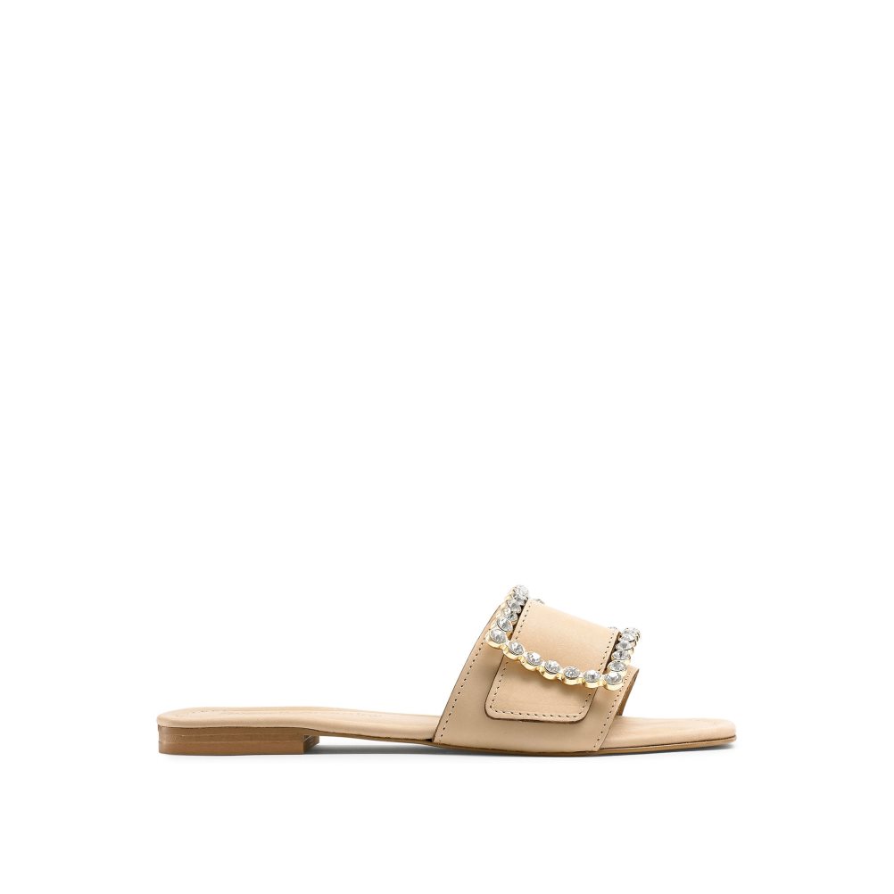 Light Brown Russell & Bromley Cindy Jewelled Buckle Women\'s Flat Sandals | PH-4-CJXU