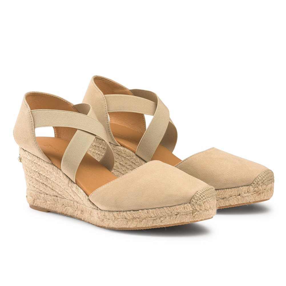 Light Brown Russell & Bromley Coco-cross Elastic Espadrille Women's Wedges | PH-5-ZCFR