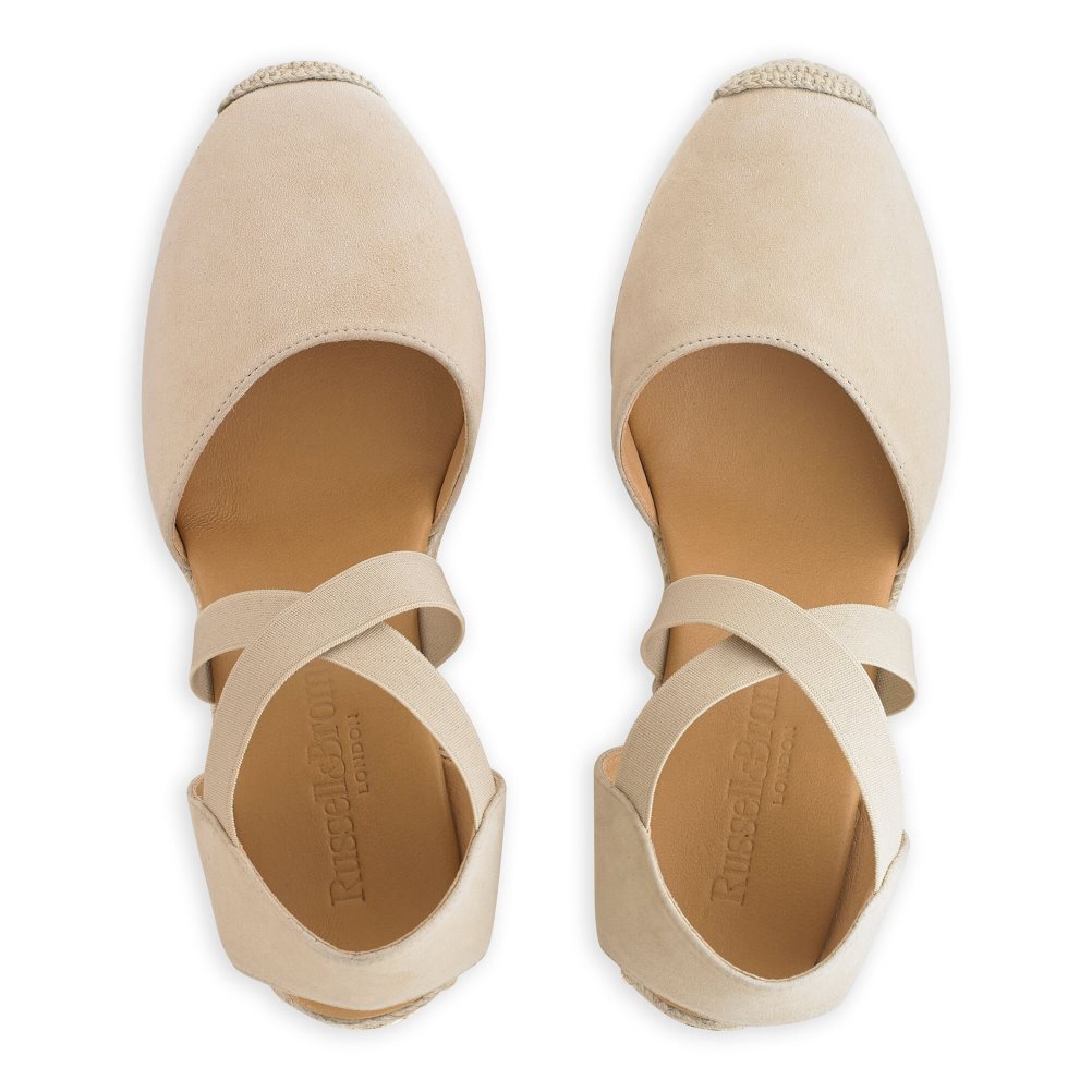 Light Brown Russell & Bromley Coco-cross Elastic Espadrille Women's Wedges | PH-5-ZCFR