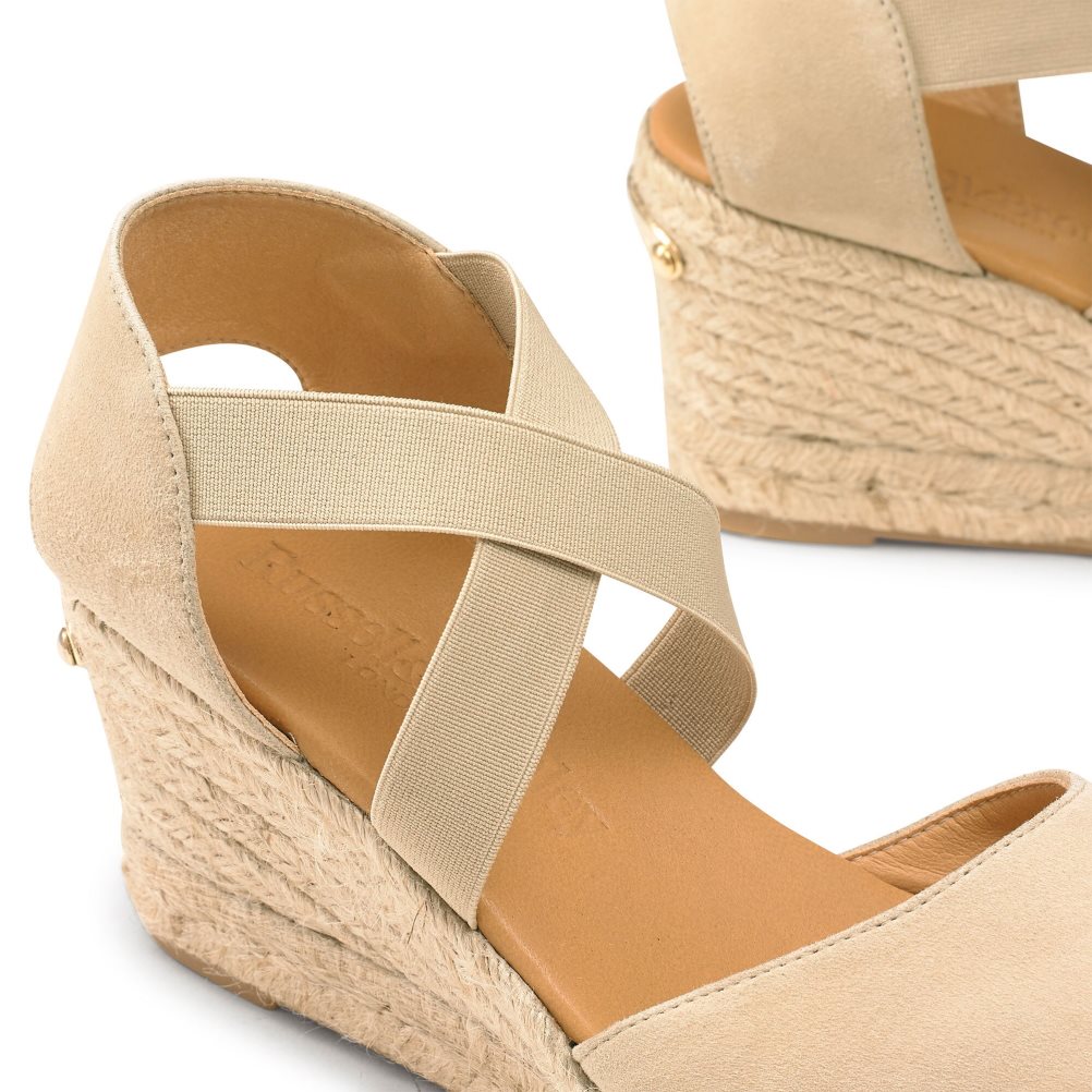 Light Brown Russell & Bromley Coco-cross Elastic Espadrille Women's Wedges | PH-5-ZCFR