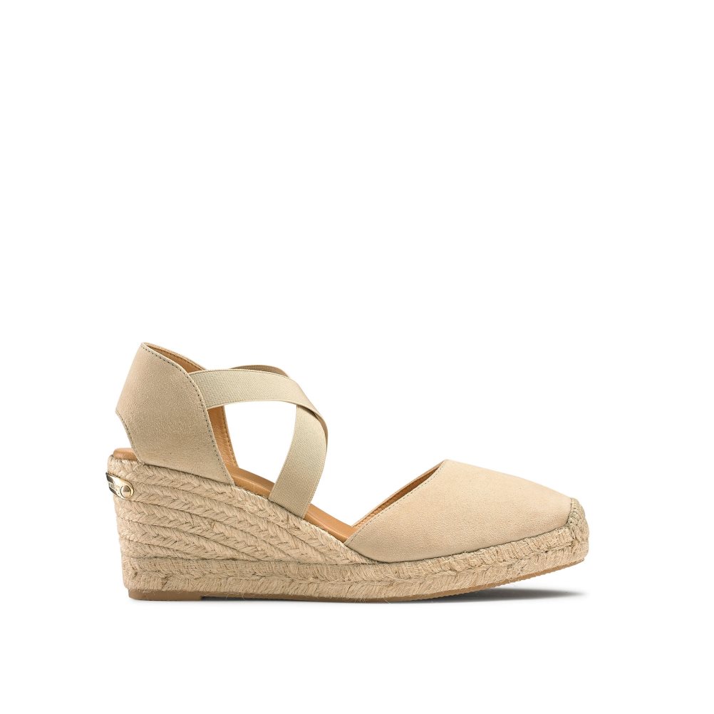 Light Brown Russell & Bromley Coco-cross Elastic Espadrille Women\'s Wedges | PH-5-ZCFR