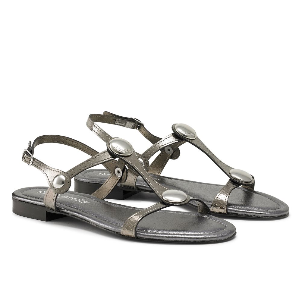 Metal Russell & Bromley Lauren Disc Trim Women's Flat Sandals | PH-9-PWQJ