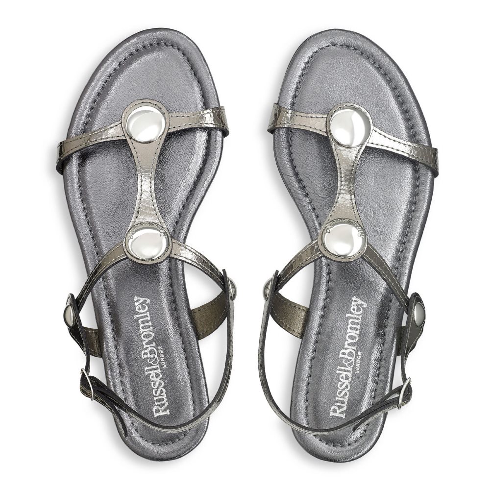 Metal Russell & Bromley Lauren Disc Trim Women's Flat Sandals | PH-9-PWQJ