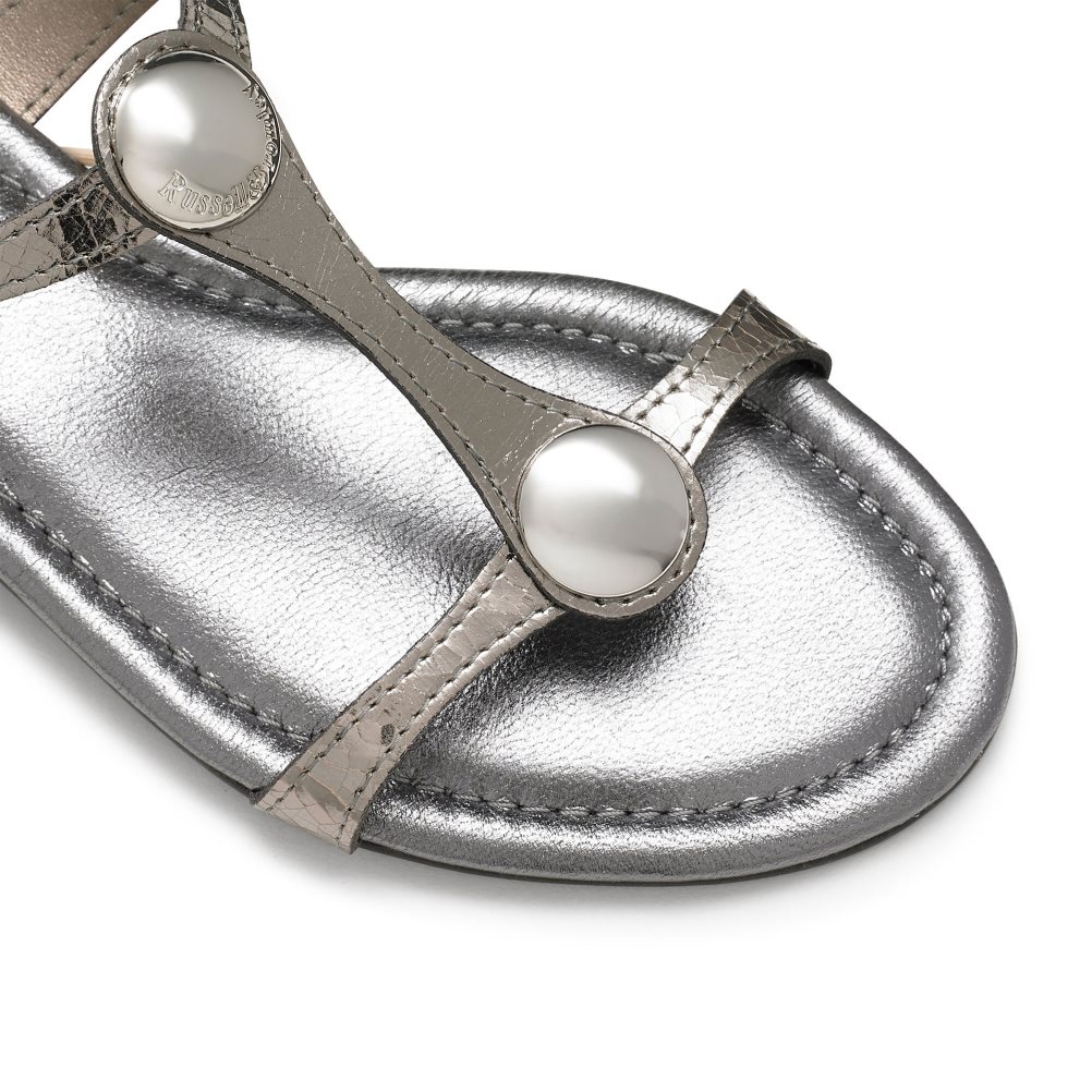 Metal Russell & Bromley Lauren Disc Trim Women's Flat Sandals | PH-9-PWQJ