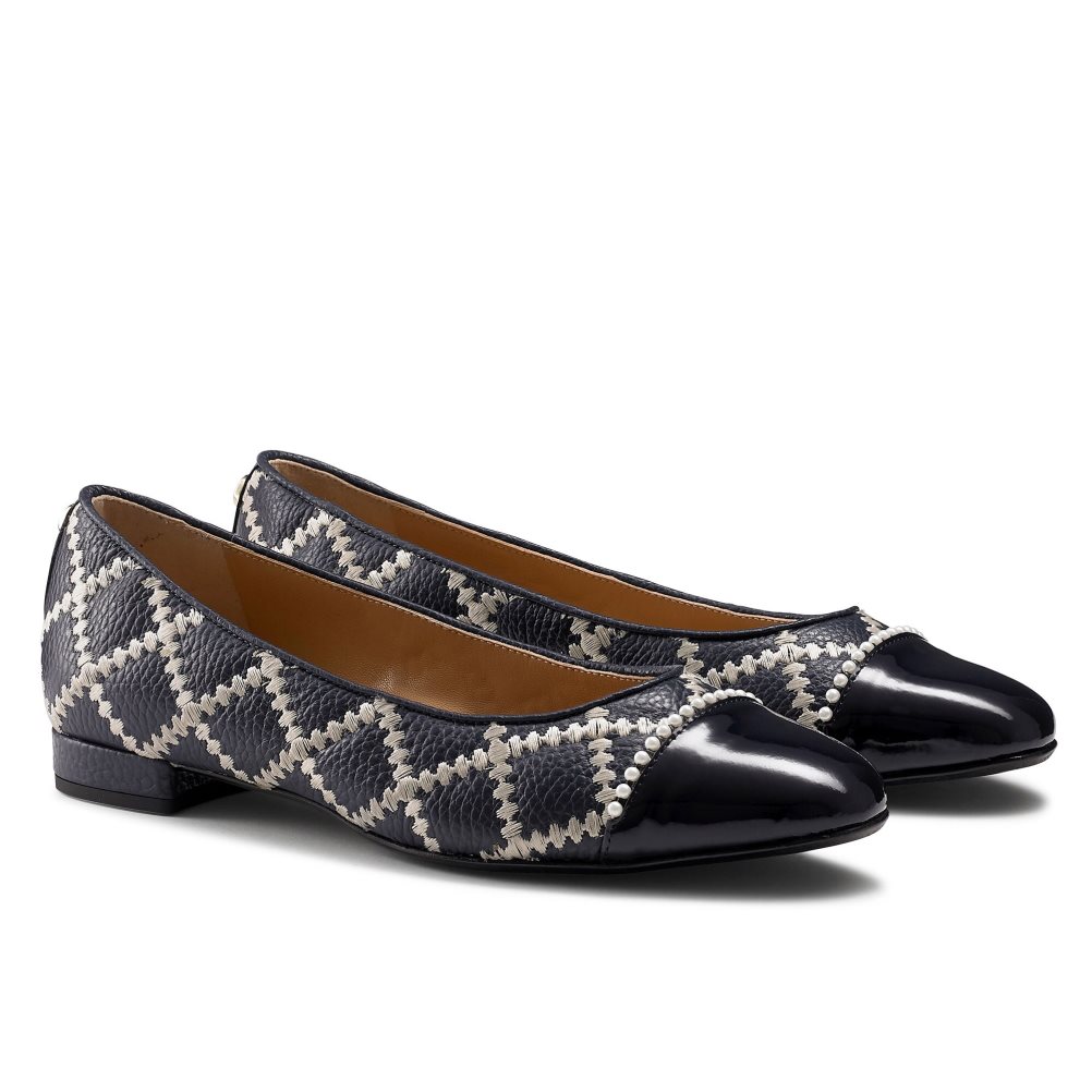 Navy / Black Russell & Bromley Boulevard Pearl Women's Ballet Flats | PH-0-JCNT