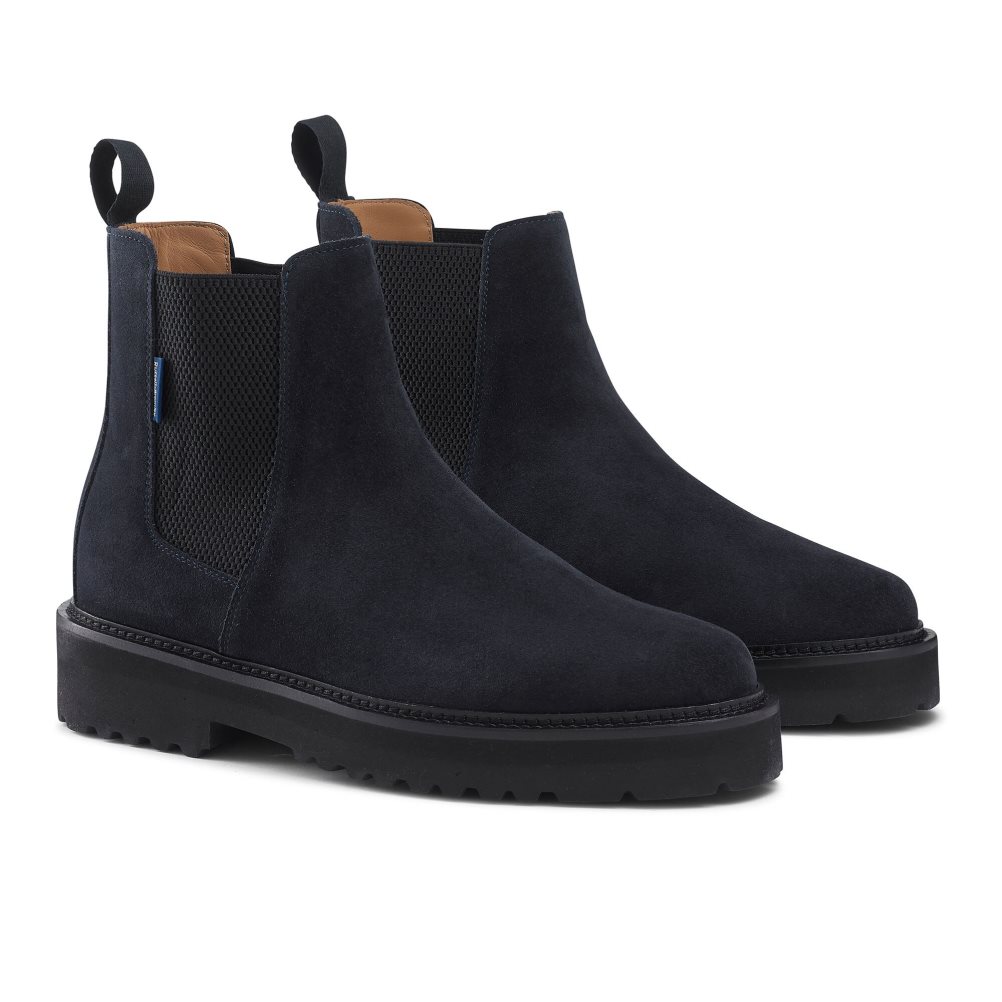 Navy Russell & Bromley Bruton Cleated Sole Men's Chelsea Boots | PH-9-YKPI