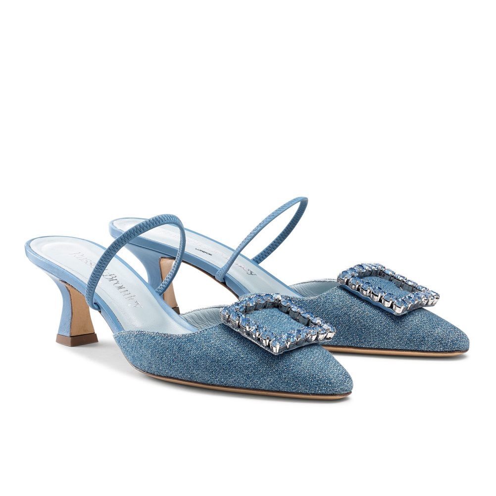 Navy Russell & Bromley Fairytale Slingback Gem Kitten Women's Heels Sandals | PH-7-XTCW