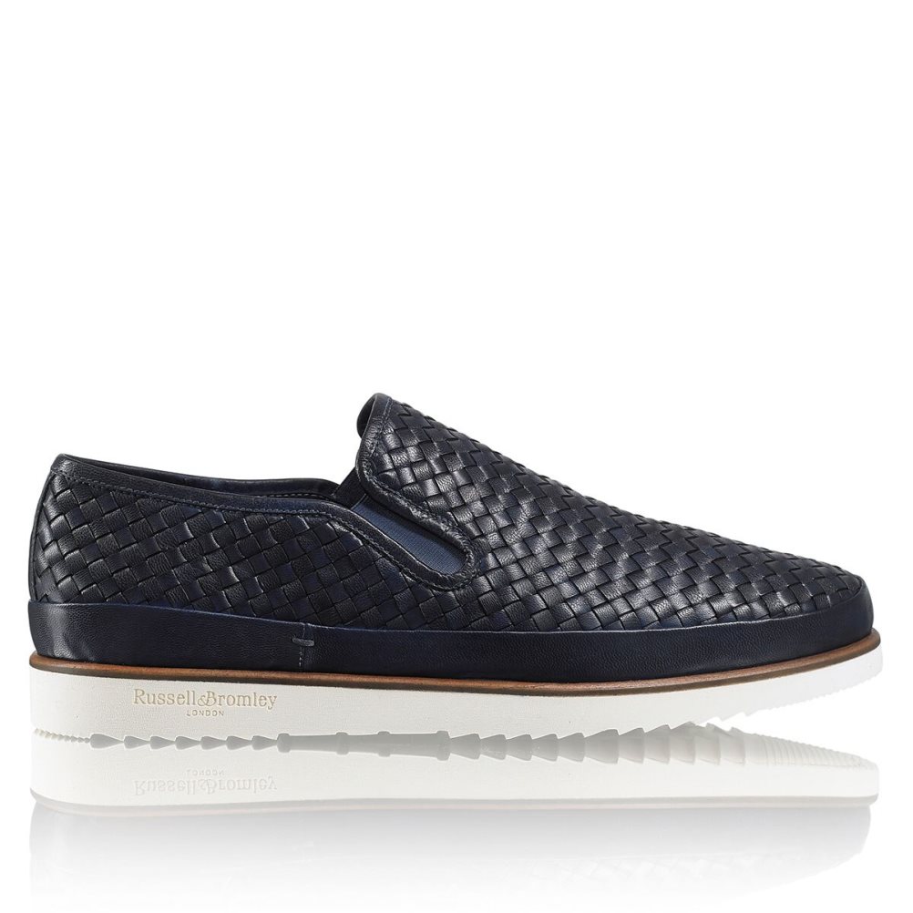 Navy Russell & Bromley Sanmarino Slip-on Men's Trainers | PH-1-CLJQ