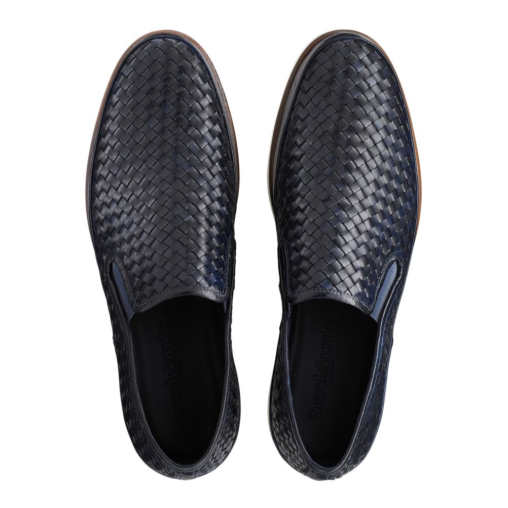 Navy Russell & Bromley Sanmarino Slip-on Men's Trainers | PH-1-CLJQ