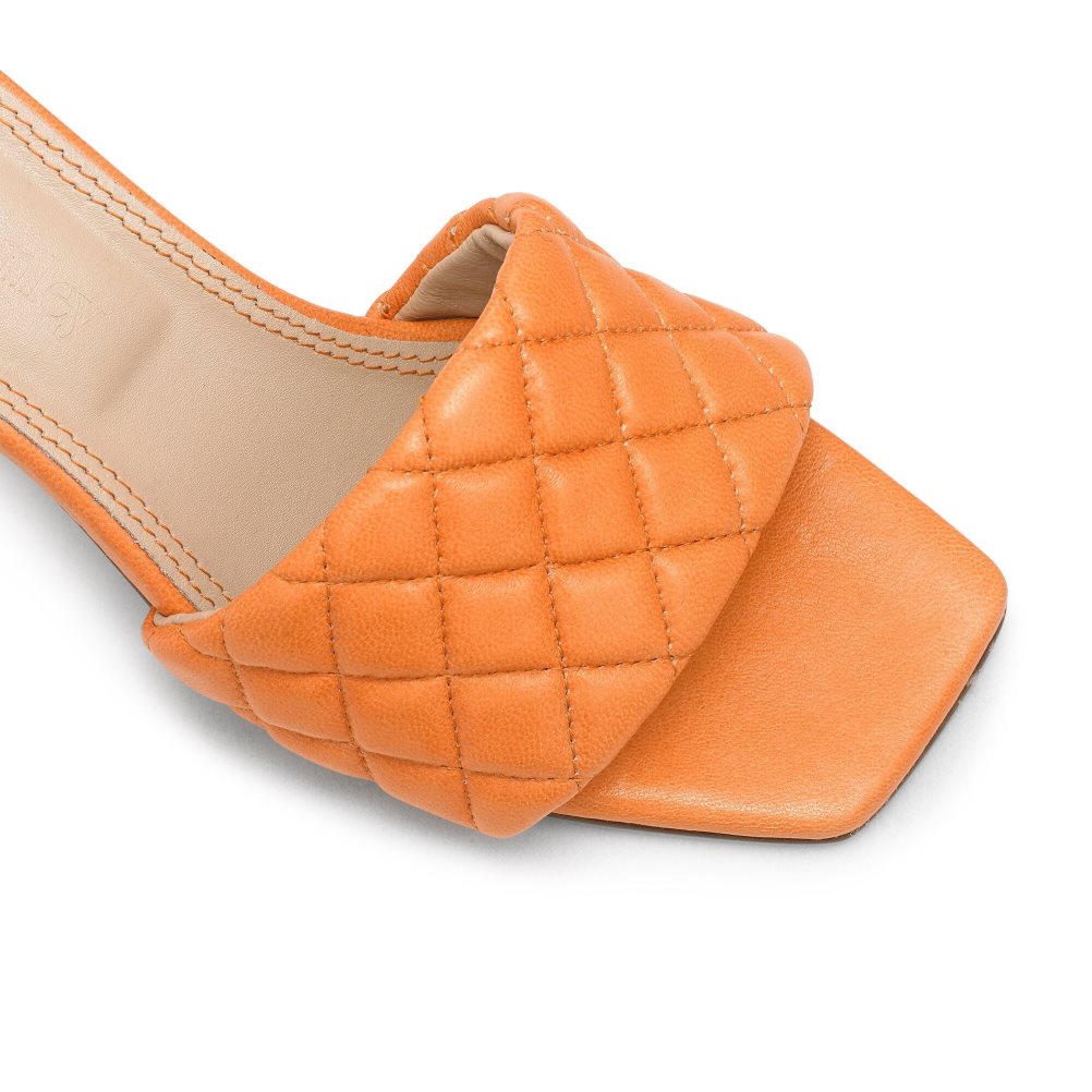 Orange Russell & Bromley Quiltbloc Quilted Block Women's Mules | PH-6-HTUW