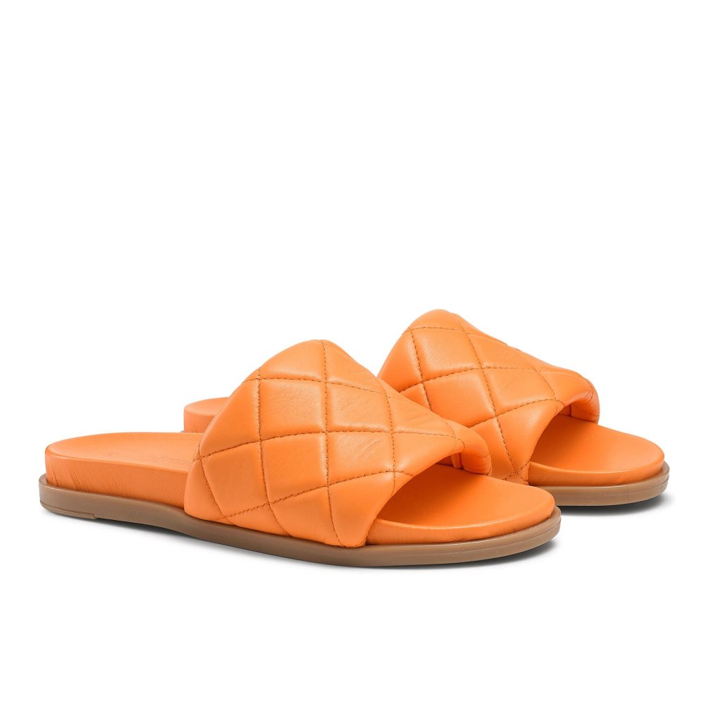 Orange Russell & Bromley Quilted Women's Slides | PH-7-QYPF